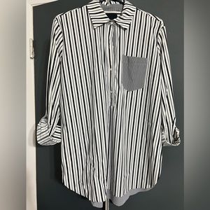 Lyssé, black and white stripped half buttoned up top. size small